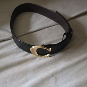 Elegant Black Belt with Gold Buckle